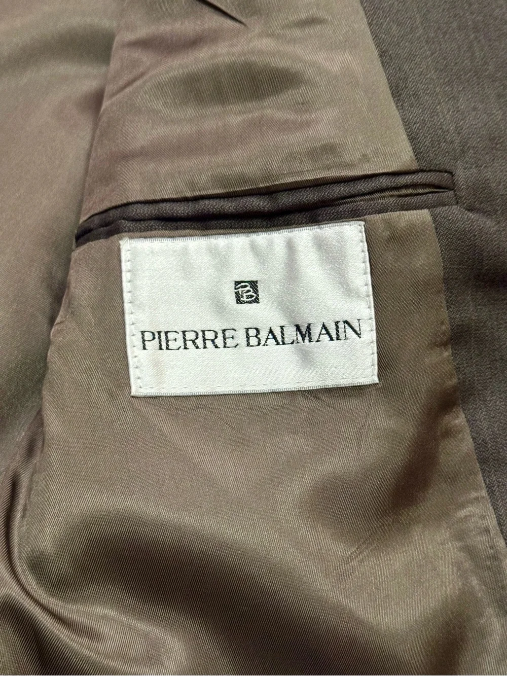 Vintage Pierre Balmain Wool Two-Piece Suit, Gray w/ Brown Pinstripes, Men’s M-L